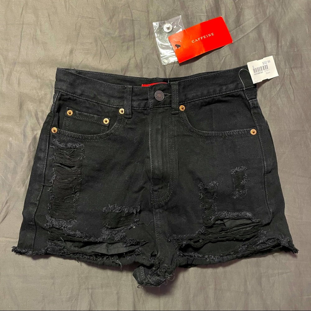 Caffeine Black Ripped Shorts